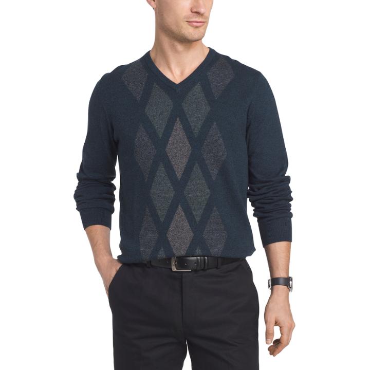 Van Heusen Argyle Novelty Vneck Sweater V Neck Long Sleeve Pullover Sweater