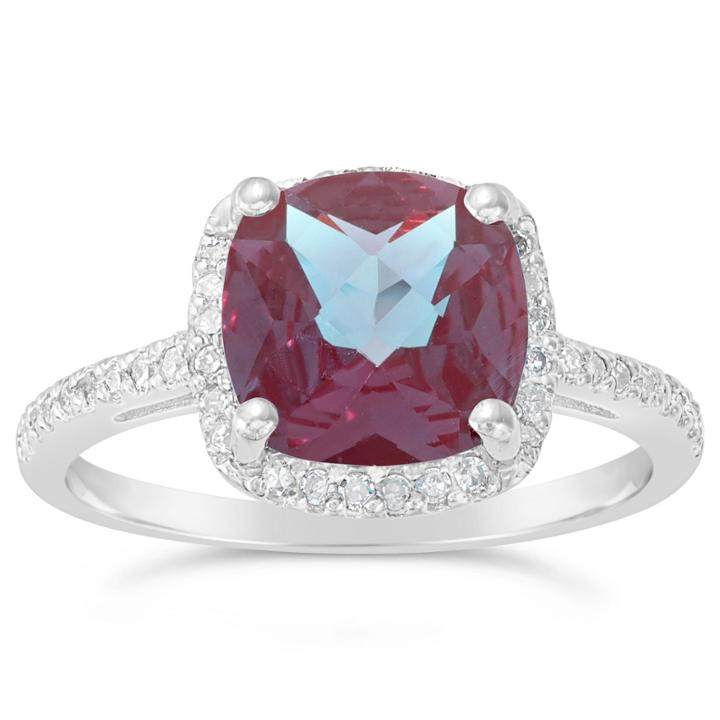 Womens 1/6 Ct. T.w. Lab Created Purple Sterling Silver Halo Ring