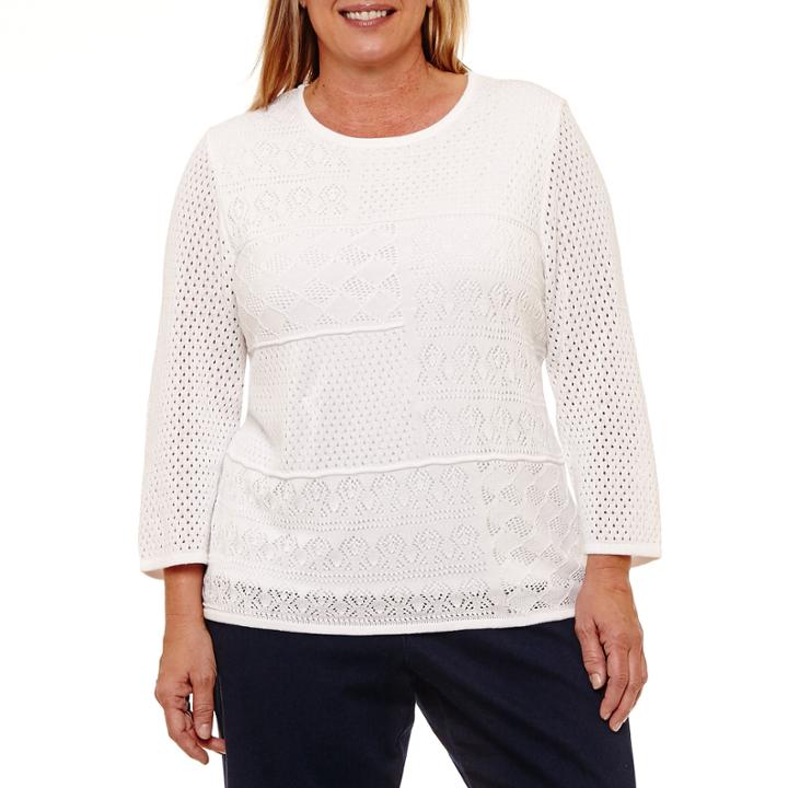 Alfred Dunner Montego Bay 3/4 Sleeve Crew Neck Pullover Sweater-plus