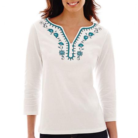 St. John's Bay 3/4-sleeve Embellished Top