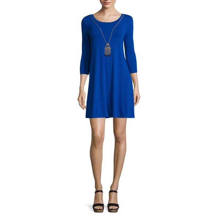 City Triangles 3/4-sleeve Knit A-line Dress With Necklace - Juniors