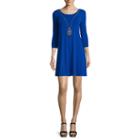 City Triangles 3/4-sleeve Knit A-line Dress With Necklace - Juniors