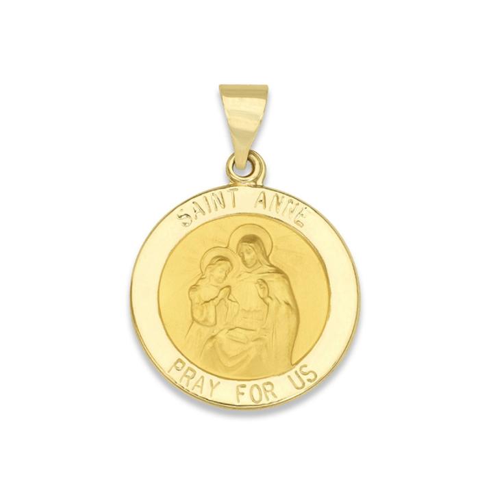 14k Yellow Gold Round Saint Anne Medal Charm Pendant