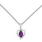 Womens Diamond Accent Purple Amethyst Heart Pendant Necklace