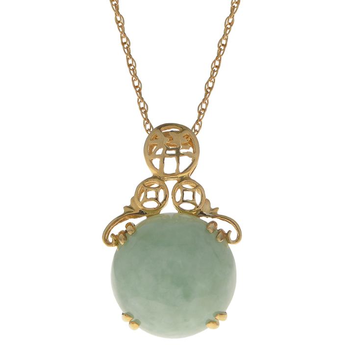 Genuine Jade 14k Yellow Gold Drop Pendant Necklace