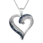 1/10 Ct. T.w. Genuine White & Color-enhanced Blue Diamond Heart Pendant Necklace