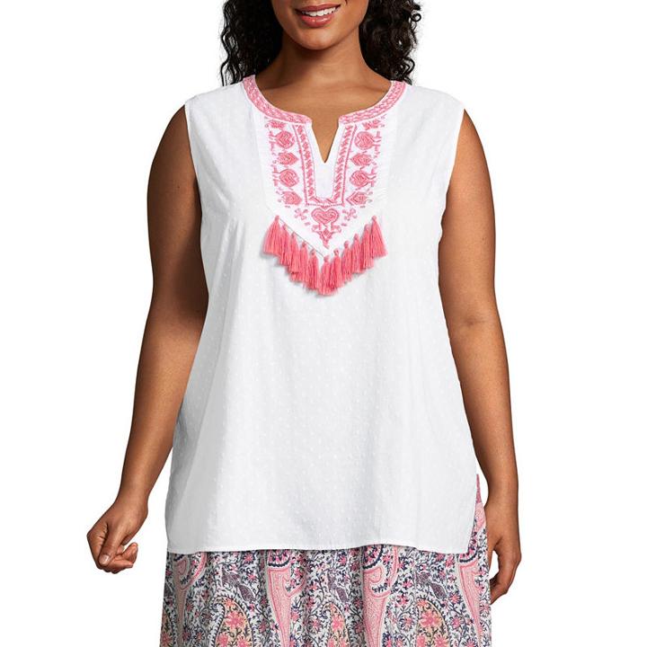 Liz Claiborne Sleeveless Embroidered Top- Plus