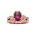 Genuine Rhodolite And 1/3 Ct. T.w. Diamond 10k Rose Gold Ring Set