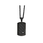 Mens Cubic Zirconia Stainless Steel & Black Leather Dog Tag Pendant