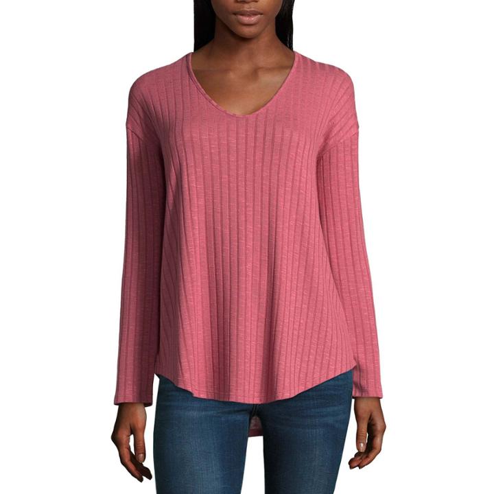 A.n.a. Long Sleeve V Neck Ribbed Blouse - Plus