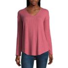 A.n.a. Long Sleeve V Neck Ribbed Blouse - Plus