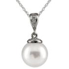 Splendid Pearls Womens Diamond Accent White Pearl Sterling Silver Pendant Necklace