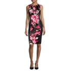 London Style Collection Sleeveless Floral-inset Sheath Dress