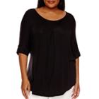 Worthington Short-sleeve Pleat-front Trapeze Tee - Plus