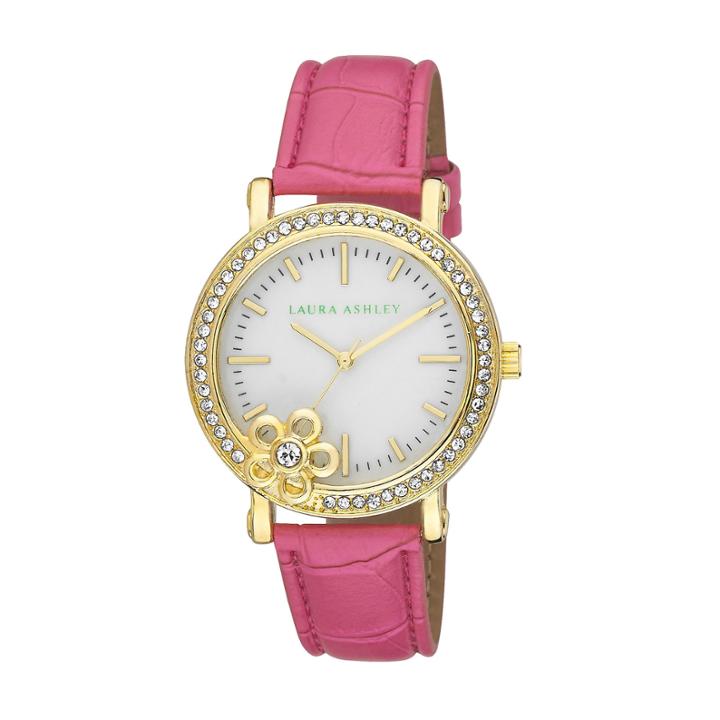 Laura Ashley Ladies Pink Floral Stone Bezel Watch La31013pk