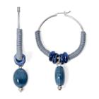 Aris By Treska Birmingham Blue Bead Silver-tone Hoop Drop Earrings