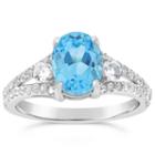Womens Genuine Blue Topaz Blue Sterling Silver Oval Cocktail Ring