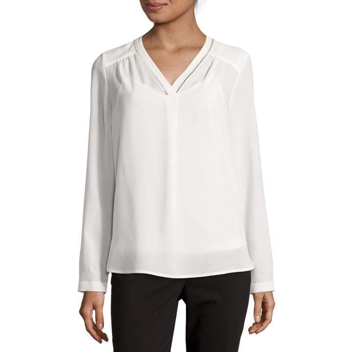 Liz Claiborne Long-sleeve Embroidered Blouse