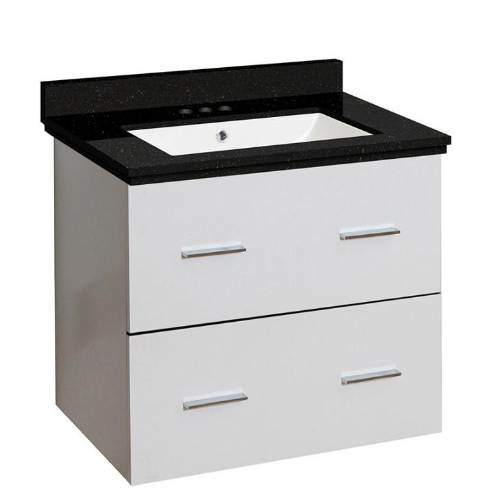 23.75-in. W Wall Mount White Vanity Set For 3h4-in. Drilling Black Galaxy Top White Um Sink