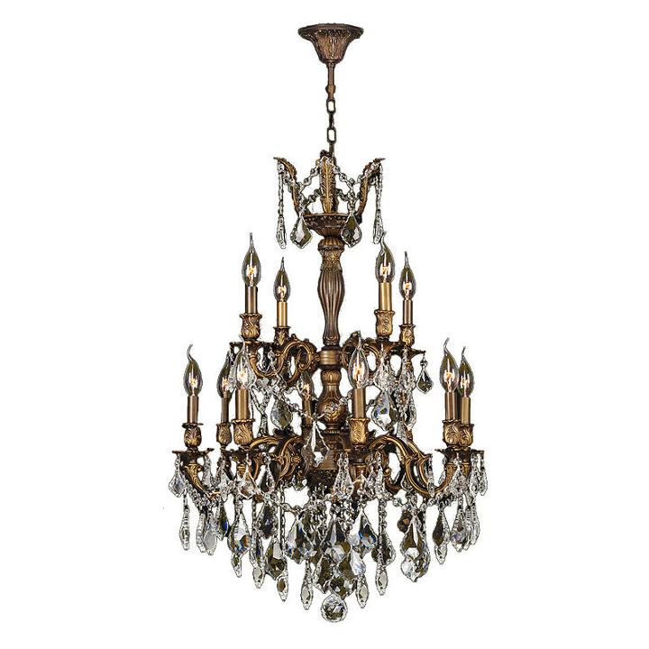 Versailles Collection 12 Light 2-tier Antique Bronze Finish And Golden Teak Crystal Chandelier