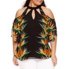 Bisou Bisou 3/4 Sleeve Cold Shoulder Mock Neck Woven Blouse-plus