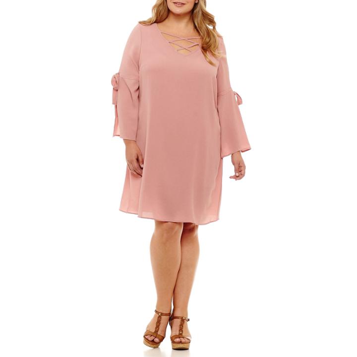 Como Black Long Sleeve Dots Shift Dress-plus