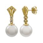Cultured Freshwater Pearl And Diamond-accent 14k Yellow Gold Earrings