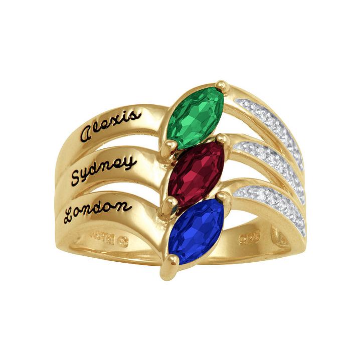 Personalized Womens Simulated Multi Color Multi Stone 14k Gold Band