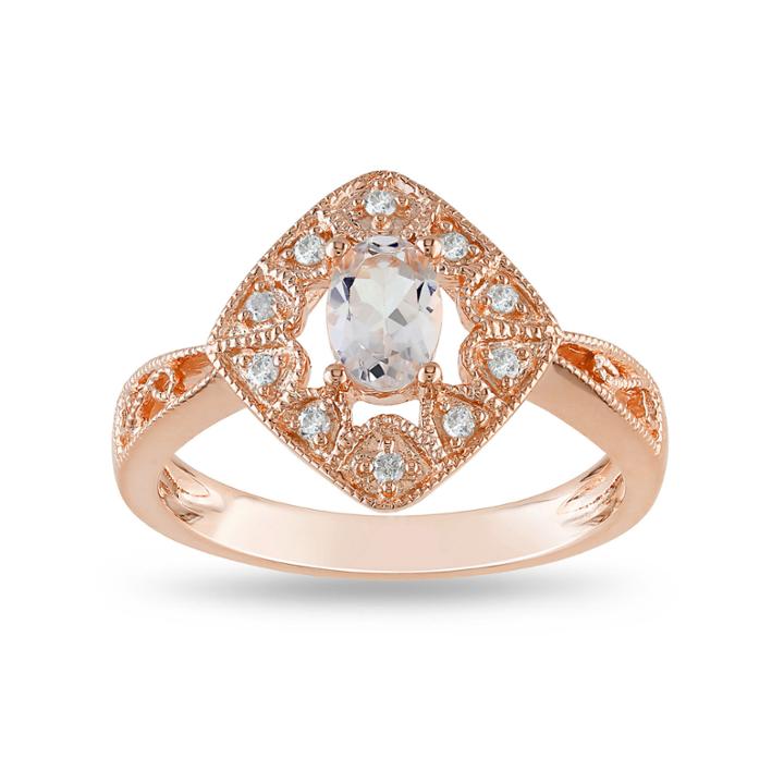 Genuine Morganite & Diamond-accent Vintage Ring