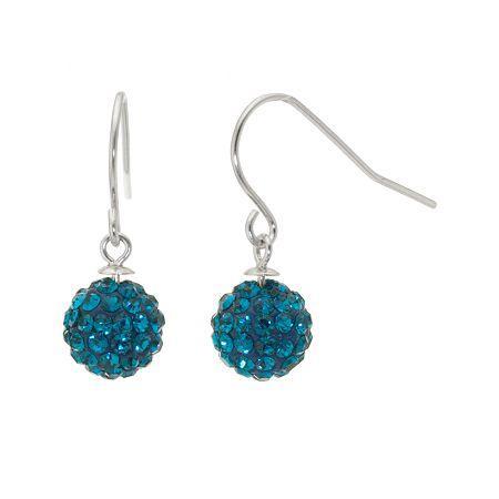 Sterling Silver Aqua Blue Crystal Ball Drop Earrings