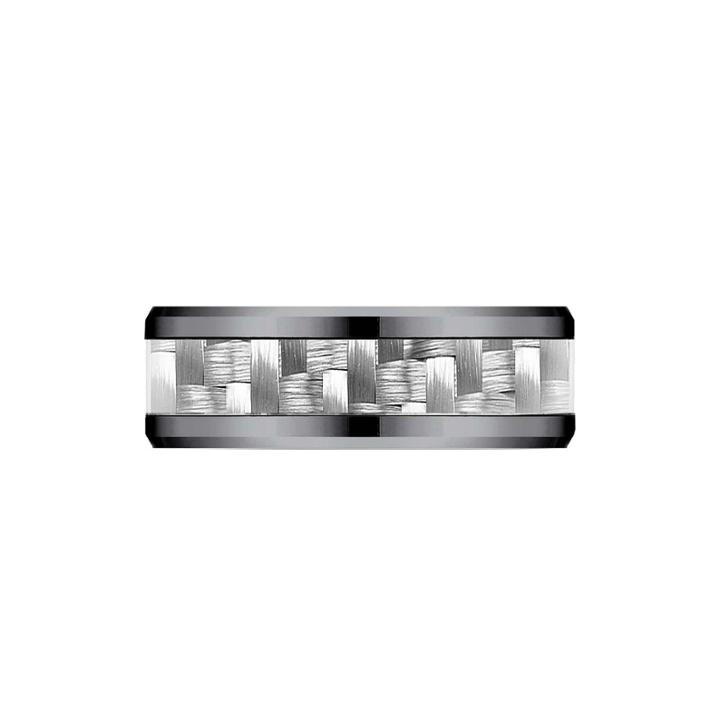 Mens 8mm Tantalum Carbon Fiber Inlay Wedding Band