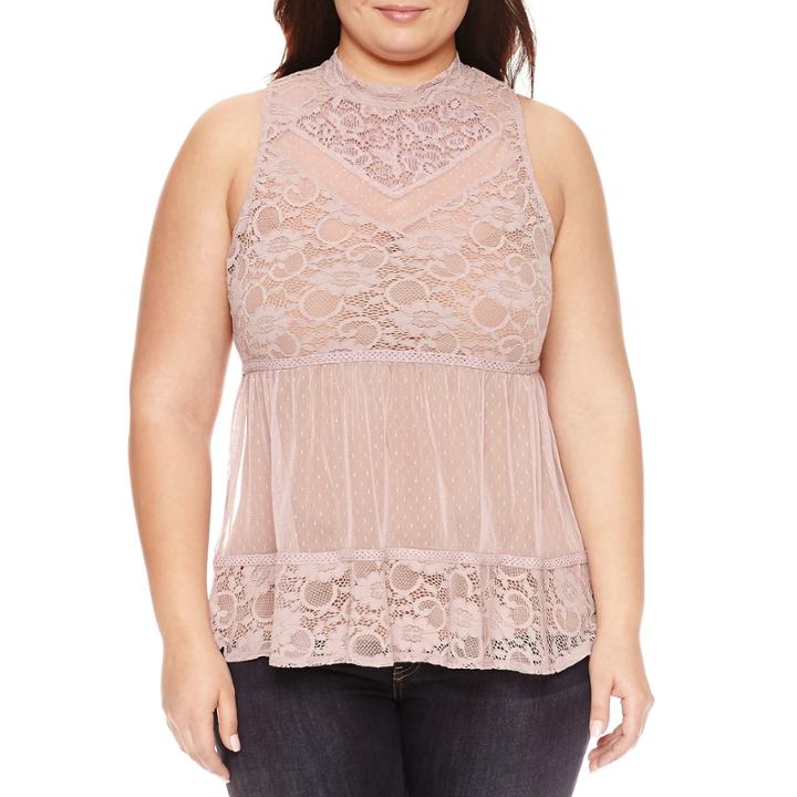 Boutique + Sleeveless Mock Neck Knit Blouse-plus