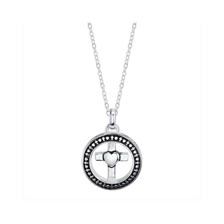 Footnotes Silver Round With A Cross Pendant Necklace
