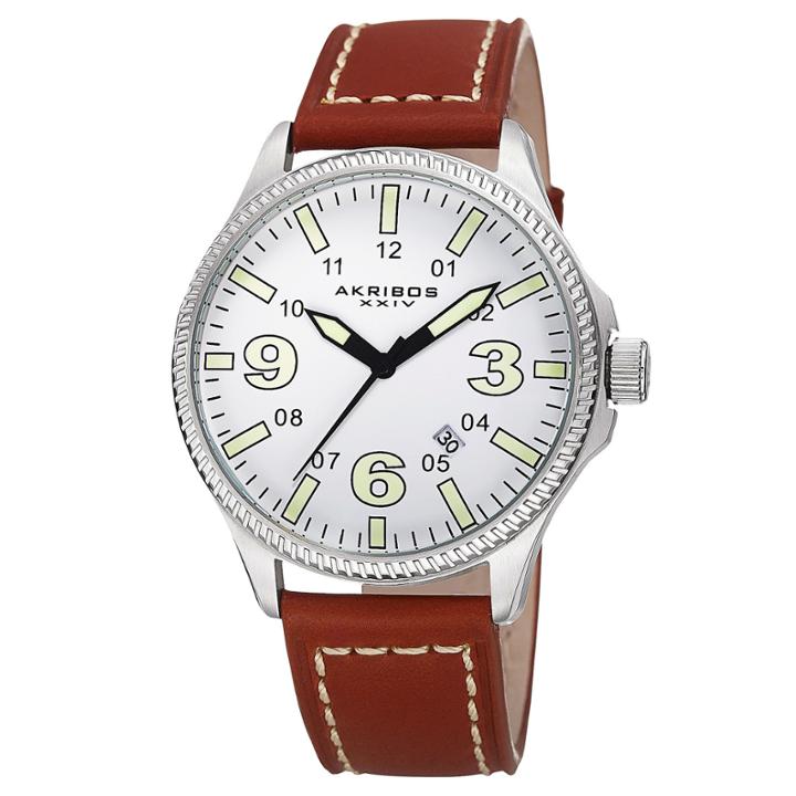 Akribos Xxiv Unisex Brown Strap Watch-a-833ssbr