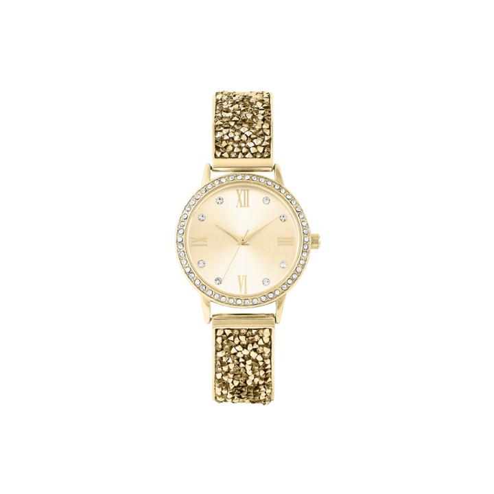 Geneva Womens Gold Tone Strap Watch-pts3045gd