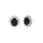 Oval Genuine Black Onyx And Lab-created White Sapphire Earrings
