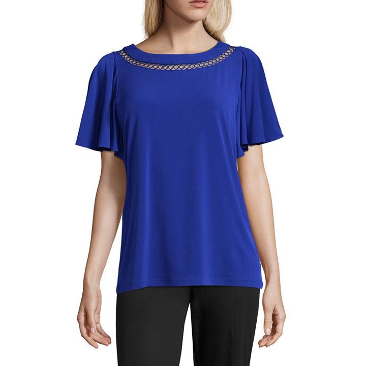 Liz Claiborne Flutter Sleeve Round Neck Knit Blouse