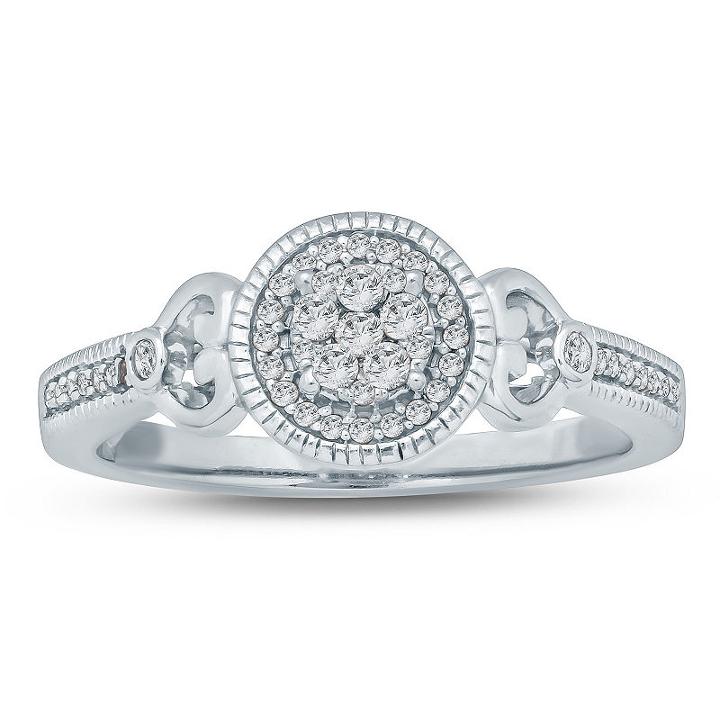 Promise My Love Womens 1/5 Ct. T.w. Genuine Round White Diamond Sterling Silver Promise Ring