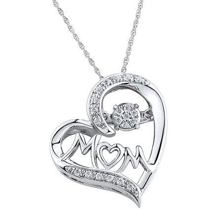 1/10 Ct. T.w. Diamond Mom Heart Sterling Silver Pendant Necklace
