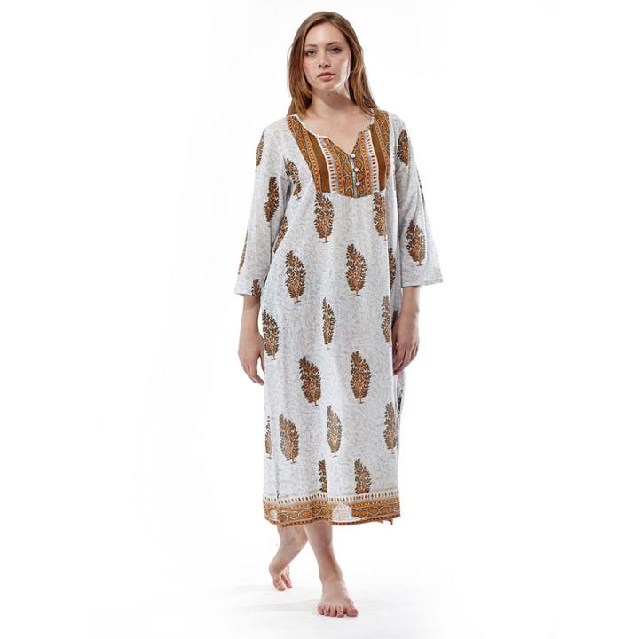 La Cera 100% Cotton Border Print Caftan