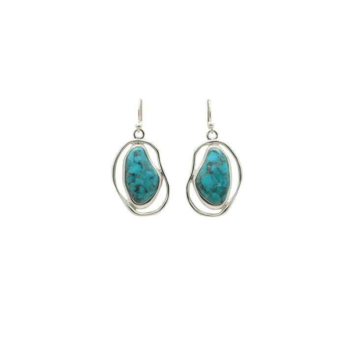 Blue Turquoise Sterling Silver Drop Earrings