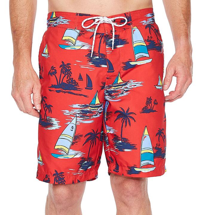 St. John's Bay Red Sailboat Abstract Swim Shorts