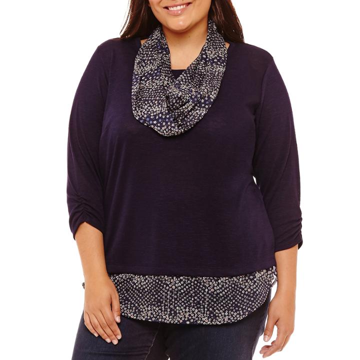 Byer California 3/4 Sleeve Round Neck Knit Animal Blouse-plus