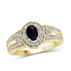 Womens Diamond Accent Blue Sapphire Gold Over Silver Halo Ring