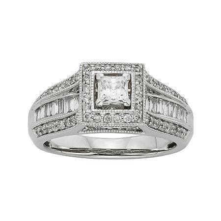 1 Ct. T.w. Diamond 10k White Gold Princess-cut Milgrain Bridal Ring