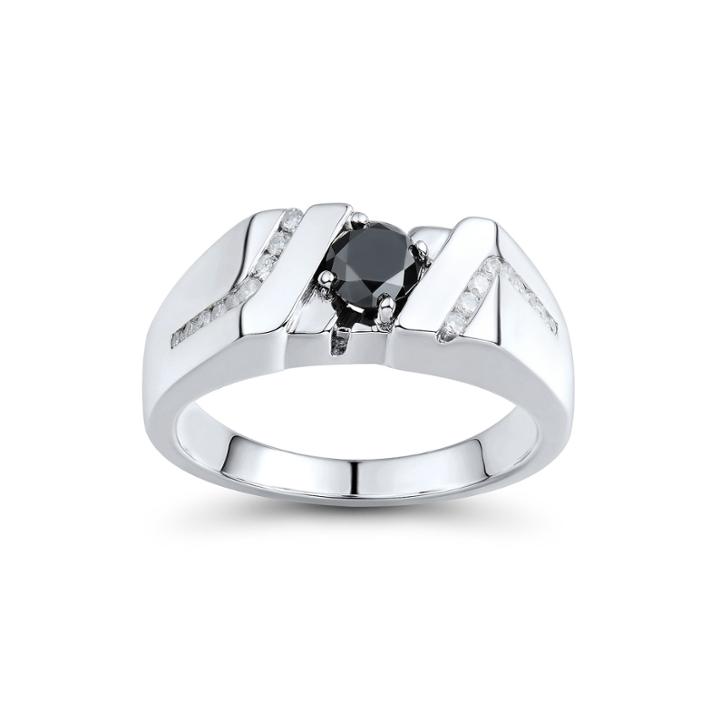 Mens 1 Ct. T.w. White And Color-enhanced Black Diamond Sterling Silver Comfort Fit Ring