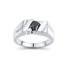 Mens 1 Ct. T.w. White And Color-enhanced Black Diamond Sterling Silver Comfort Fit Ring