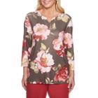 Alfred Dunner Sunset Canyon 3/4 Sleeve Split Crew Neck T-shirt-womens