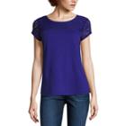 Liz Claiborne Short Sleeve Lace Crew Neck T-shirt-petites