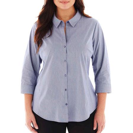 Worthington 3/4-sleeve Button-front Shirt - Plus